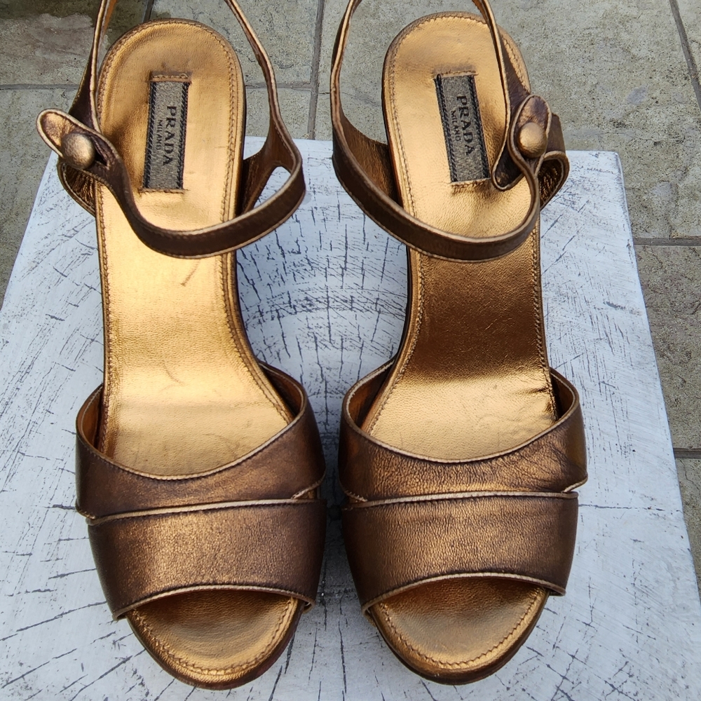 Prada Gold Bronze Wedge Size 37 - Picture 10 of 15